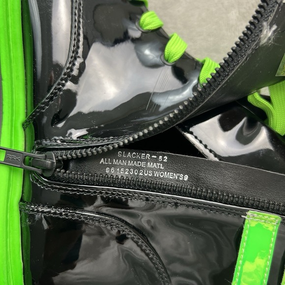 Demonia Slacker 52 Platform Combat Boots Womens Size 9 Black Neon Green Patent - Picture 9 of 9
